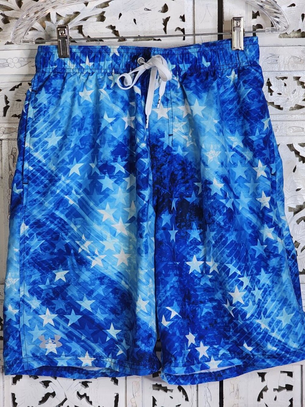 Under Armour Americana Blue Stars Poly Fully Mesh Lined Pockets Swim Shorts Sz M